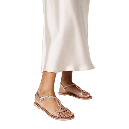 Rose Gold - Side - Dorothy Perkins Womens-Ladies Jessie Plaited Leather Flat Heel Sandals
