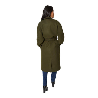 Khaki - Back - Dorothy Perkins Womens-Ladies Midi Wool Effect Waist Tie Petite Shirt Jacket