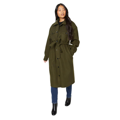 Khaki - Lifestyle - Dorothy Perkins Womens-Ladies Midi Wool Effect Waist Tie Petite Shirt Jacket