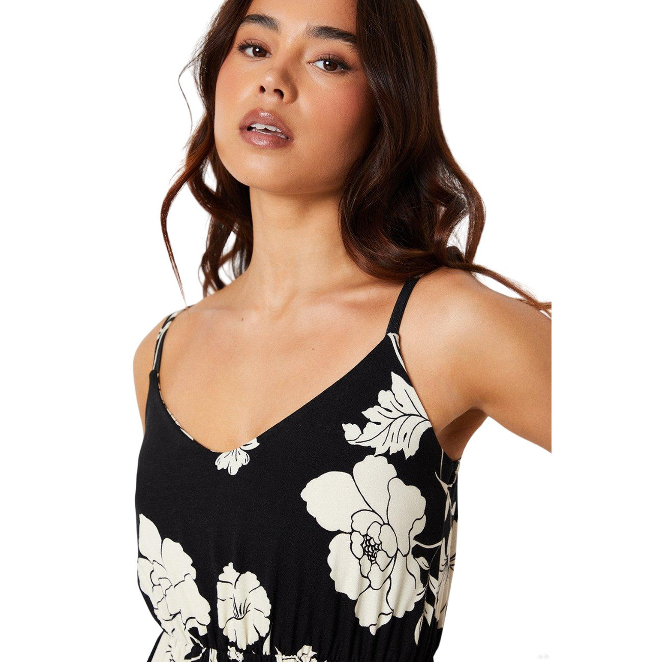 Black-White - Side - Dorothy Perkins Womens-Ladies Floral Strappy Petite Midi Dress