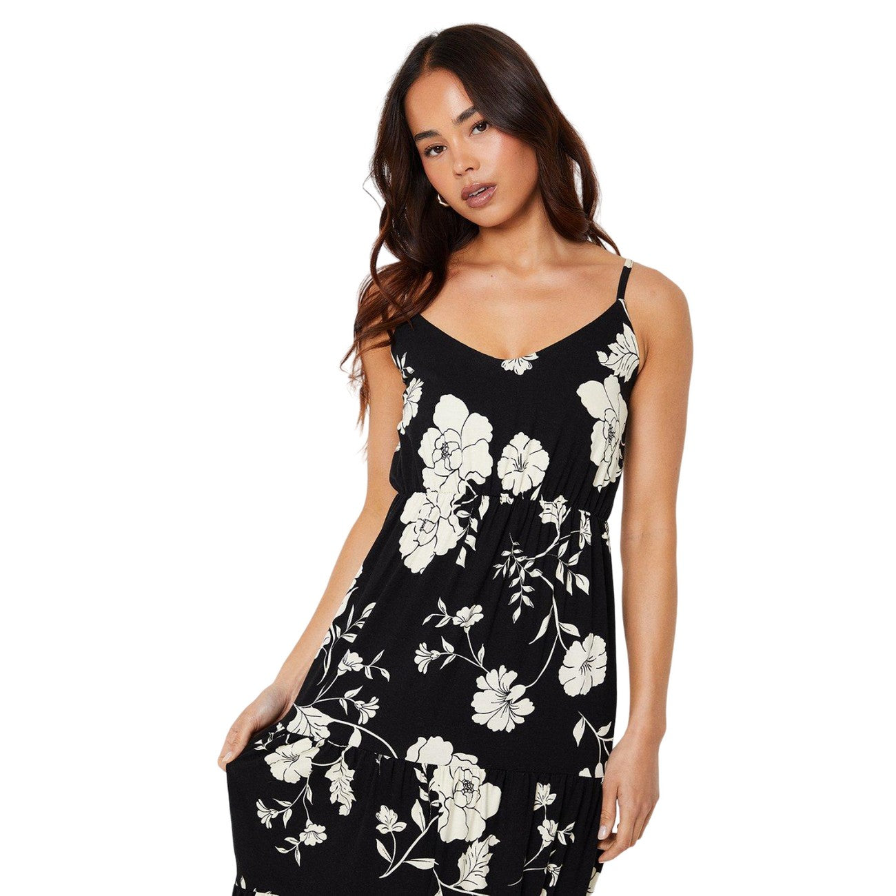 Black-White - Lifestyle - Dorothy Perkins Womens-Ladies Floral Strappy Petite Midi Dress