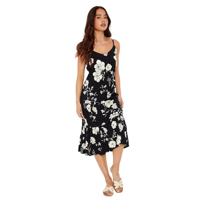 Black-White - Front - Dorothy Perkins Womens-Ladies Floral Strappy Petite Midi Dress