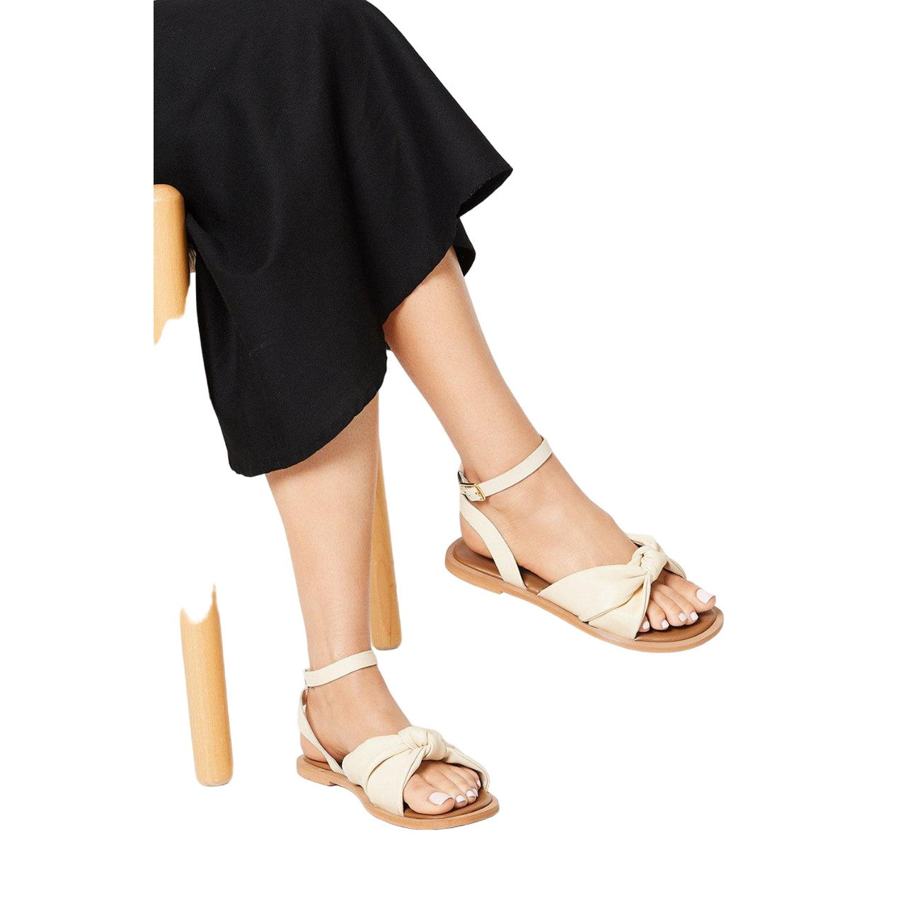 Bone - Side - Good For The Sole Womens-Ladies Miran Knotted Leather Extra Wide Sandals