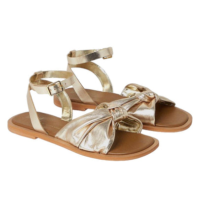 Gold - Front - Good For The Sole Womens-Ladies Miran Knotted Leather Extra Wide Sandals