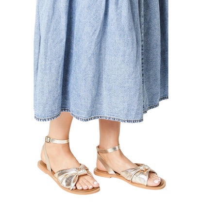 Gold - Side - Good For The Sole Womens-Ladies Miran Knotted Leather Extra Wide Sandals