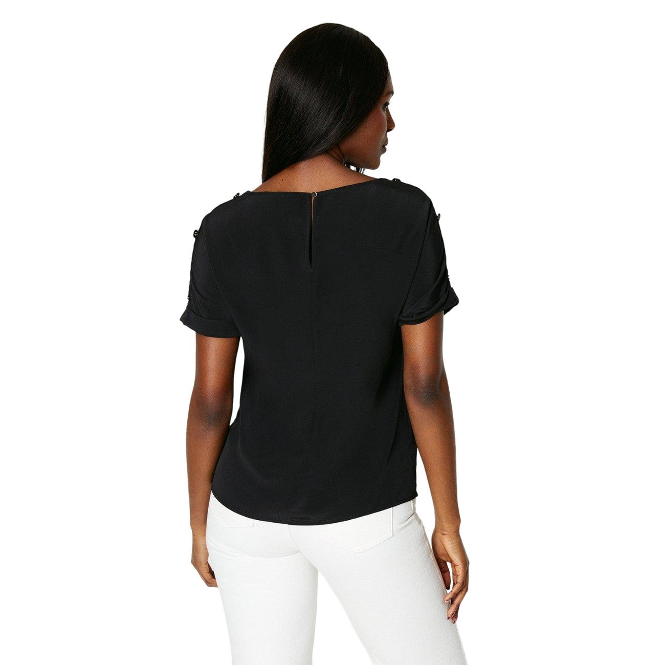 Black - Back - Dorothy Perkins Womens-Ladies Button Detail Roll Sleeve Blouse