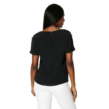 Black - Back - Dorothy Perkins Womens-Ladies Button Detail Roll Sleeve Blouse