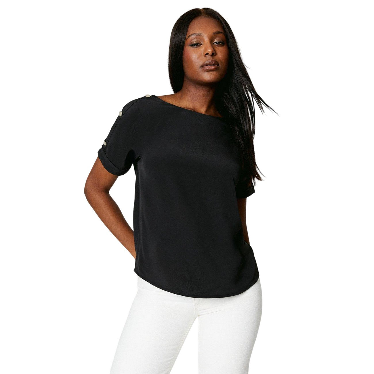 Black - Front - Dorothy Perkins Womens-Ladies Button Detail Roll Sleeve Blouse