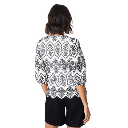 Monochrome - Back - Dorothy Perkins Womens-Ladies Broderie Button Through Blouse