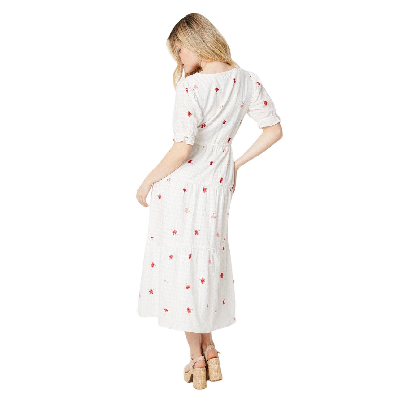 Ivory - Back - Dorothy Perkins Womens-Ladies Checked Cotton Button Through Midi Dress