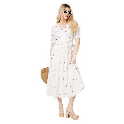 Ivory - Front - Dorothy Perkins Womens-Ladies Checked Cotton Button Through Midi Dress