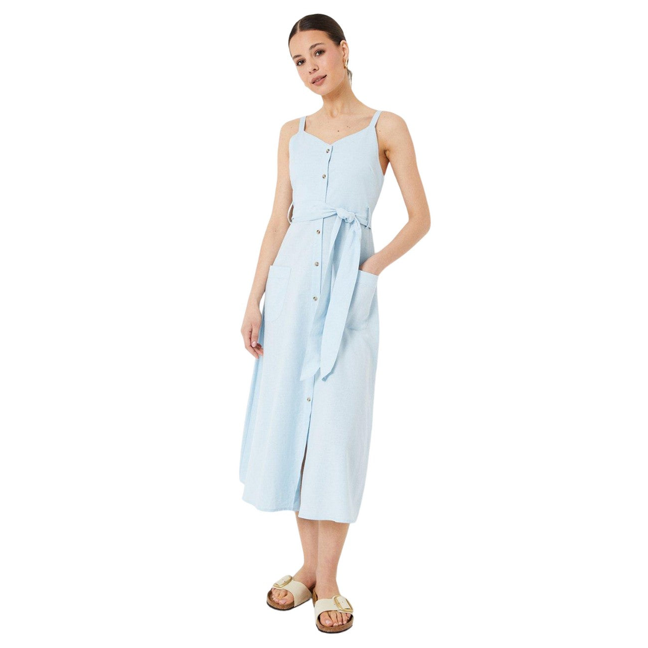 Blue - Front - Dorothy Perkins Womens-Ladies Button-Down Midi Dress