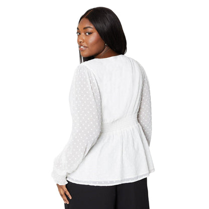 Ivory - Back - Dorothy Perkins Womens-Ladies Dobby Chiffon Shirred Waist Plus Blouse