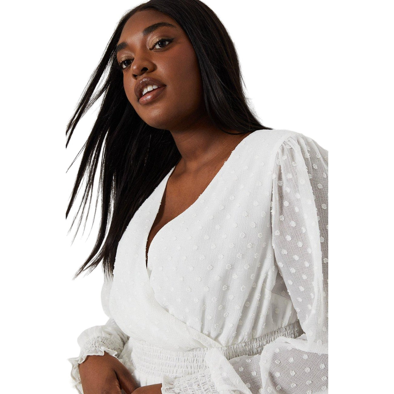 Ivory - Side - Dorothy Perkins Womens-Ladies Dobby Chiffon Shirred Waist Plus Blouse