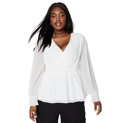 Ivory - Front - Dorothy Perkins Womens-Ladies Dobby Chiffon Shirred Waist Plus Blouse
