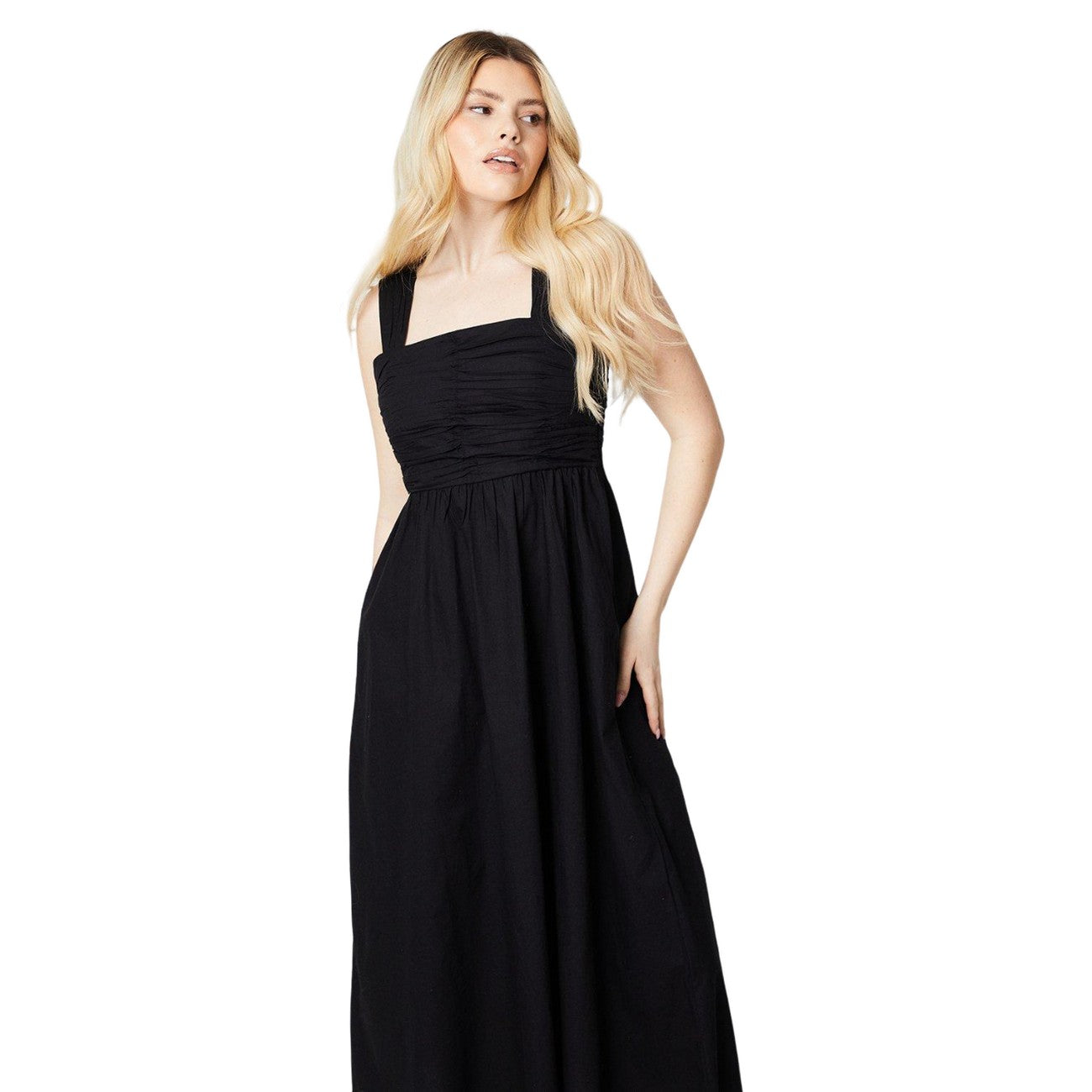 Black - Side - Dorothy Perkins Womens-Ladies Ruched Front Midi Dress