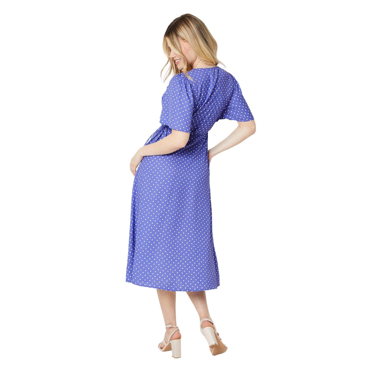 Blue - Back - Dorothy Perkins Womens-Ladies Spotted Side Tie Angel Sleeve Midi Dress