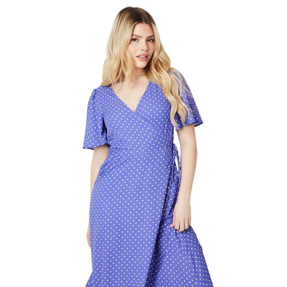 Blue - Side - Dorothy Perkins Womens-Ladies Spotted Side Tie Angel Sleeve Midi Dress