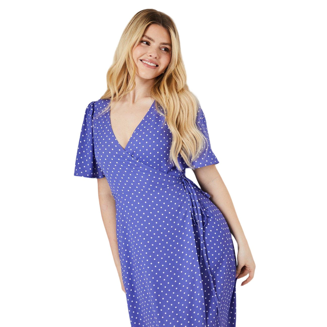 Blue - Lifestyle - Dorothy Perkins Womens-Ladies Spotted Side Tie Angel Sleeve Midi Dress