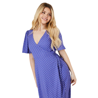 Blue - Lifestyle - Dorothy Perkins Womens-Ladies Spotted Side Tie Angel Sleeve Midi Dress