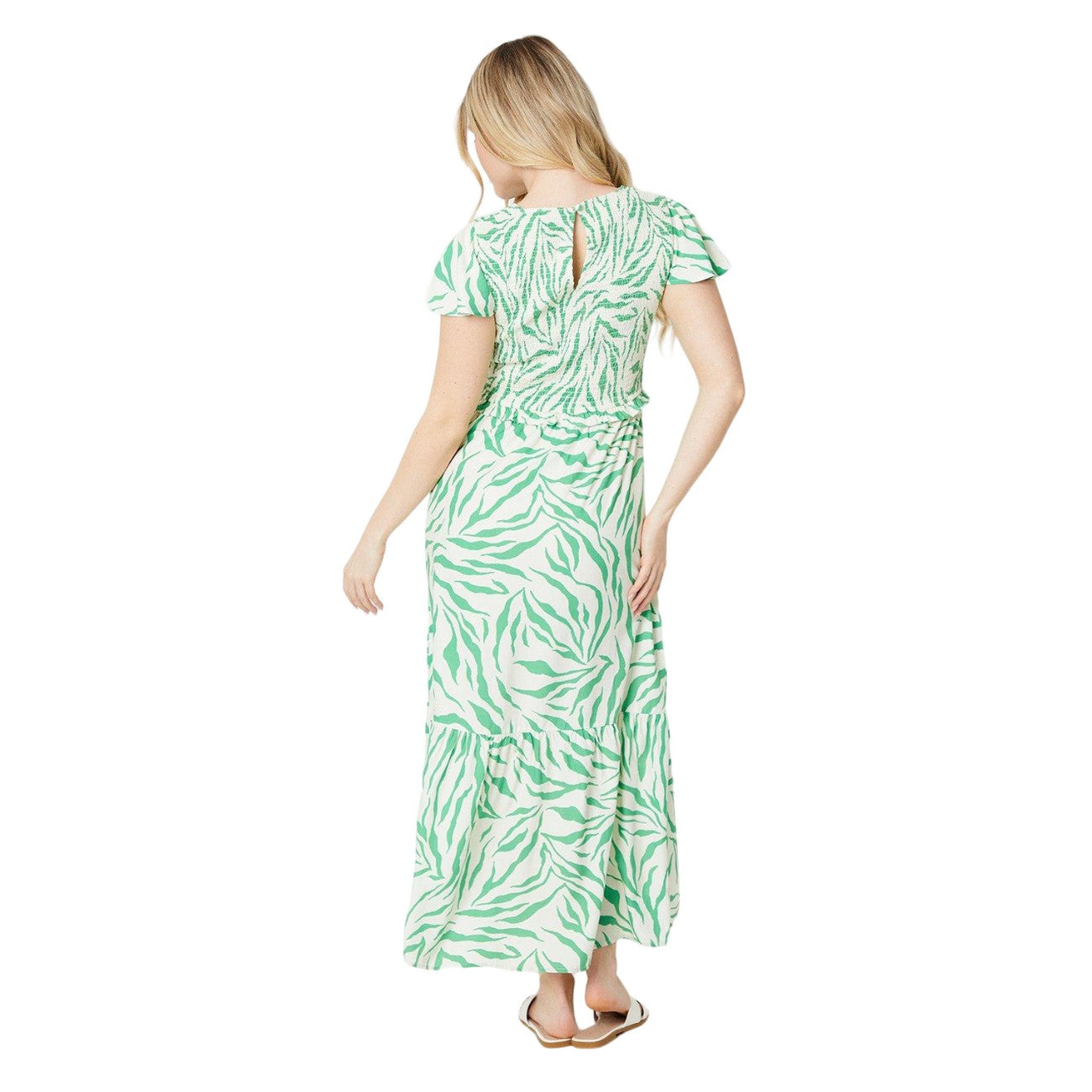 Green - Back - Dorothy Perkins Womens-Ladies Abstract Shirred Midi Dress