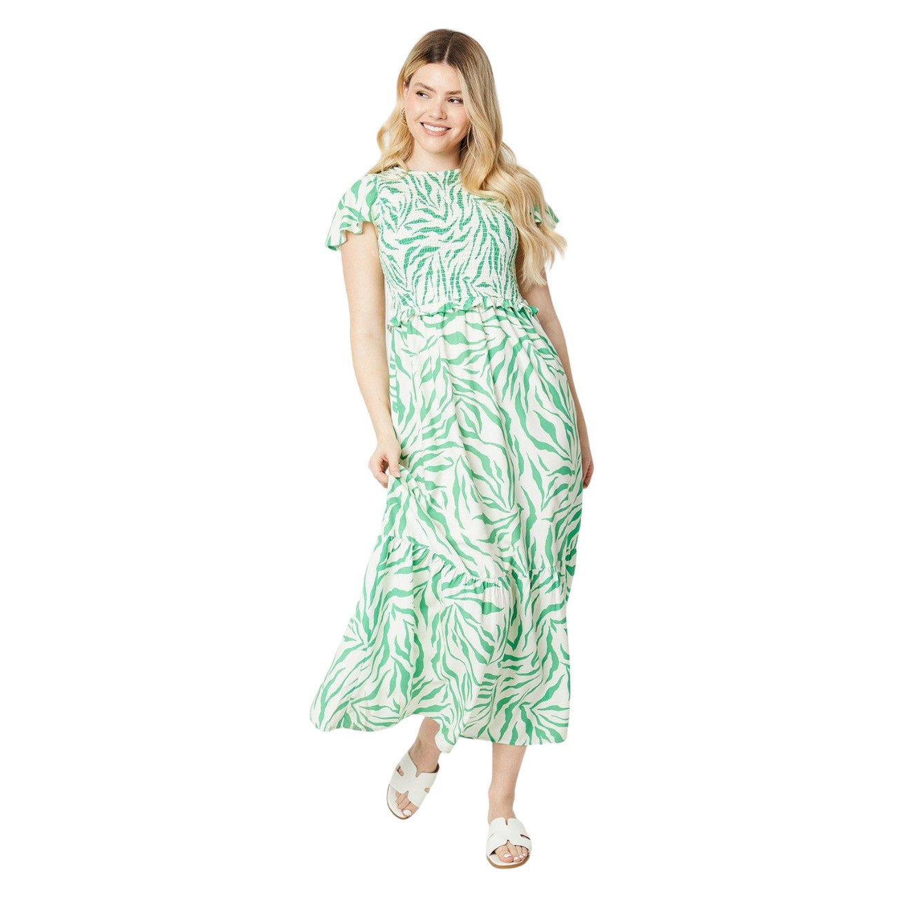 Green - Front - Dorothy Perkins Womens-Ladies Abstract Shirred Midi Dress