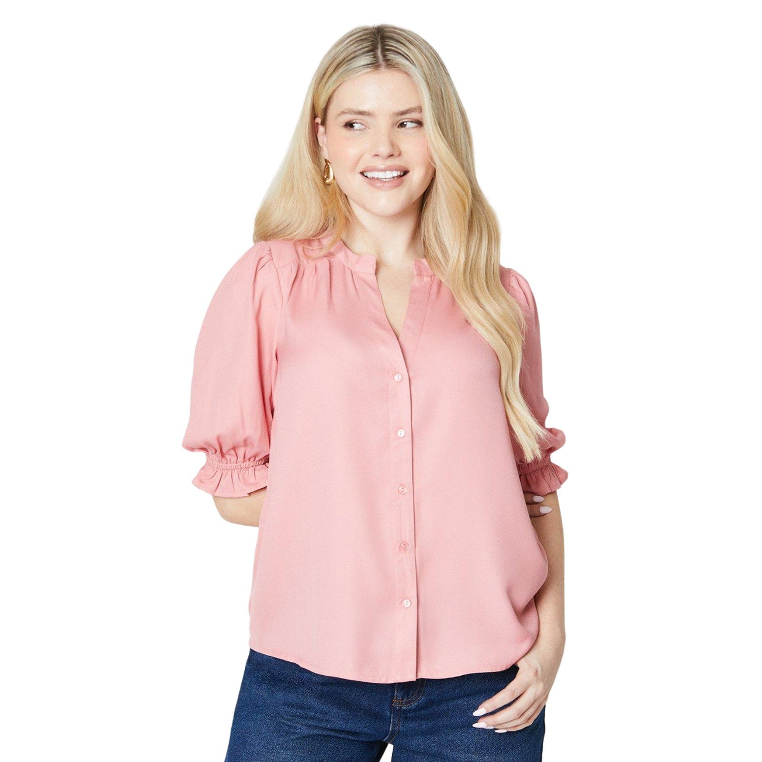 Pink - Front - Dorothy Perkins Womens-Ladies Button Front Half-Sleeved Blouse