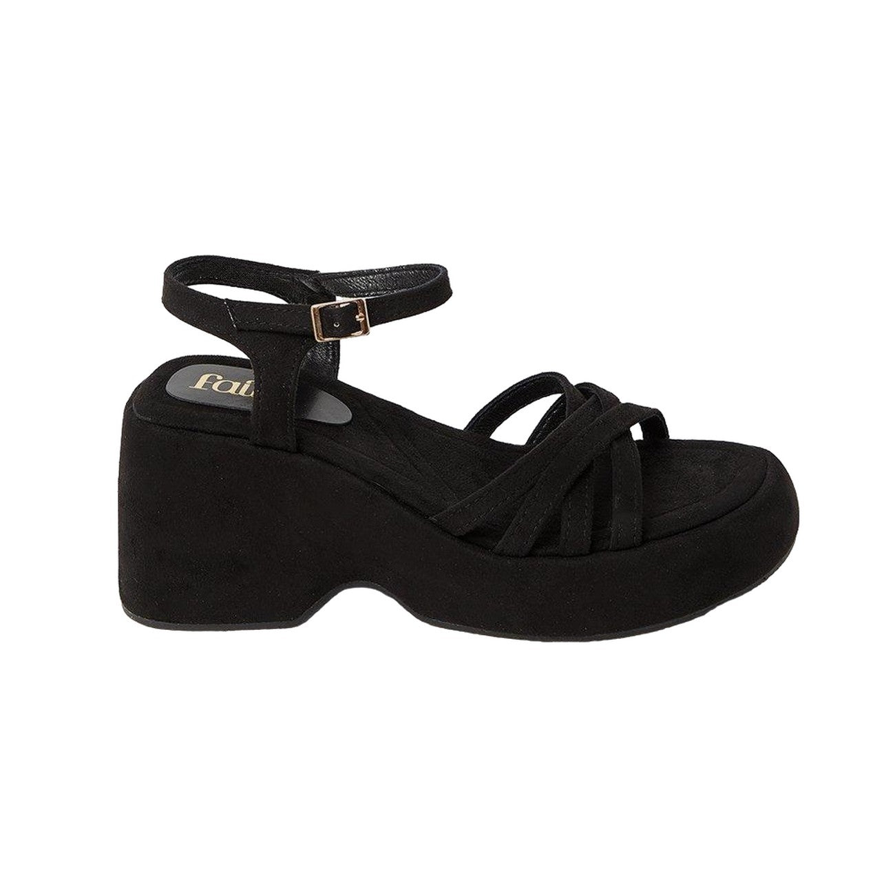 Natural Black - Back - Faith Womens-Ladies Heather Strappy Platform Wedge Sandals