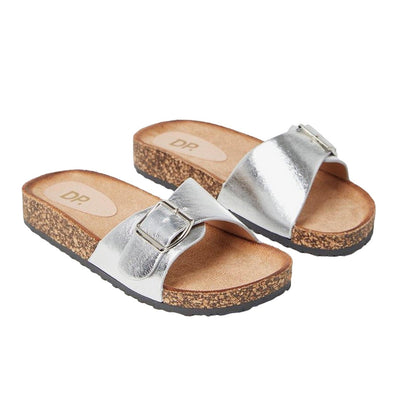 Silver - Front - Dorothy Perkins Womens-Ladies Farris Metallic Buckle Sliders