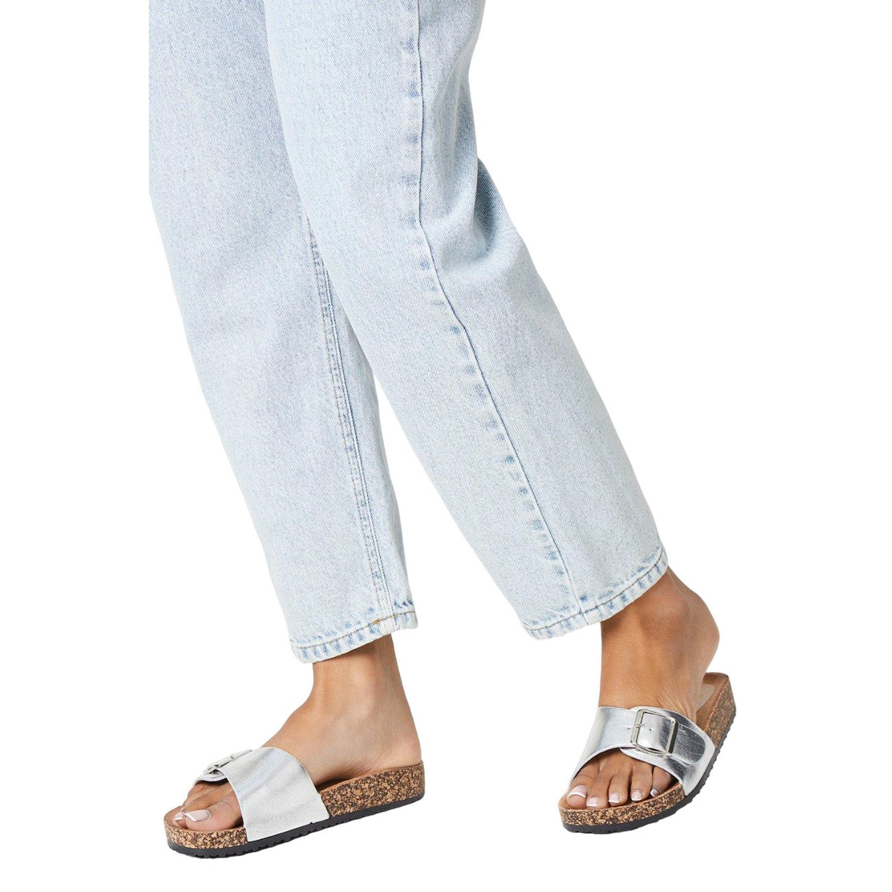 Silver - Side - Dorothy Perkins Womens-Ladies Farris Metallic Buckle Sliders