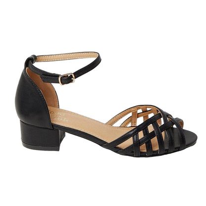 Black - Back - Good For The Sole Womens-Ladies Eli Lattice Straps Wide Heeled Sandals
