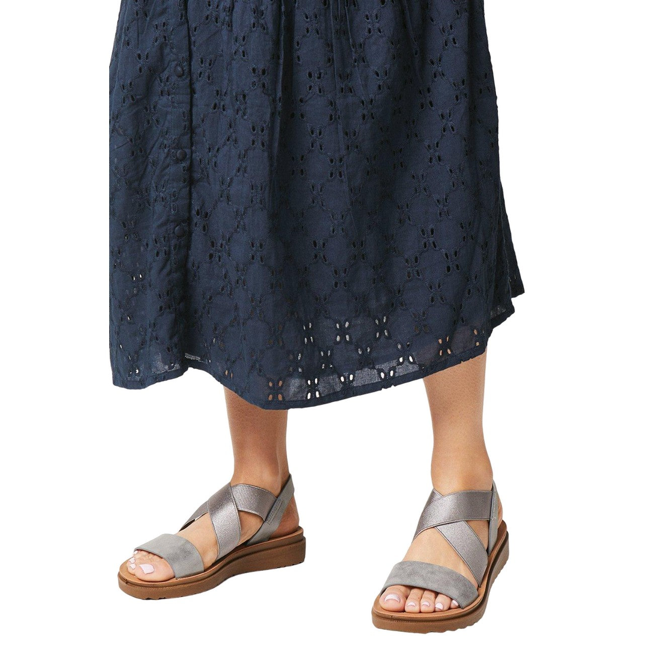 Pewter - Side - Good For The Sole Womens-Ladies Ana Comfort Crossover Strap Wide Sandals