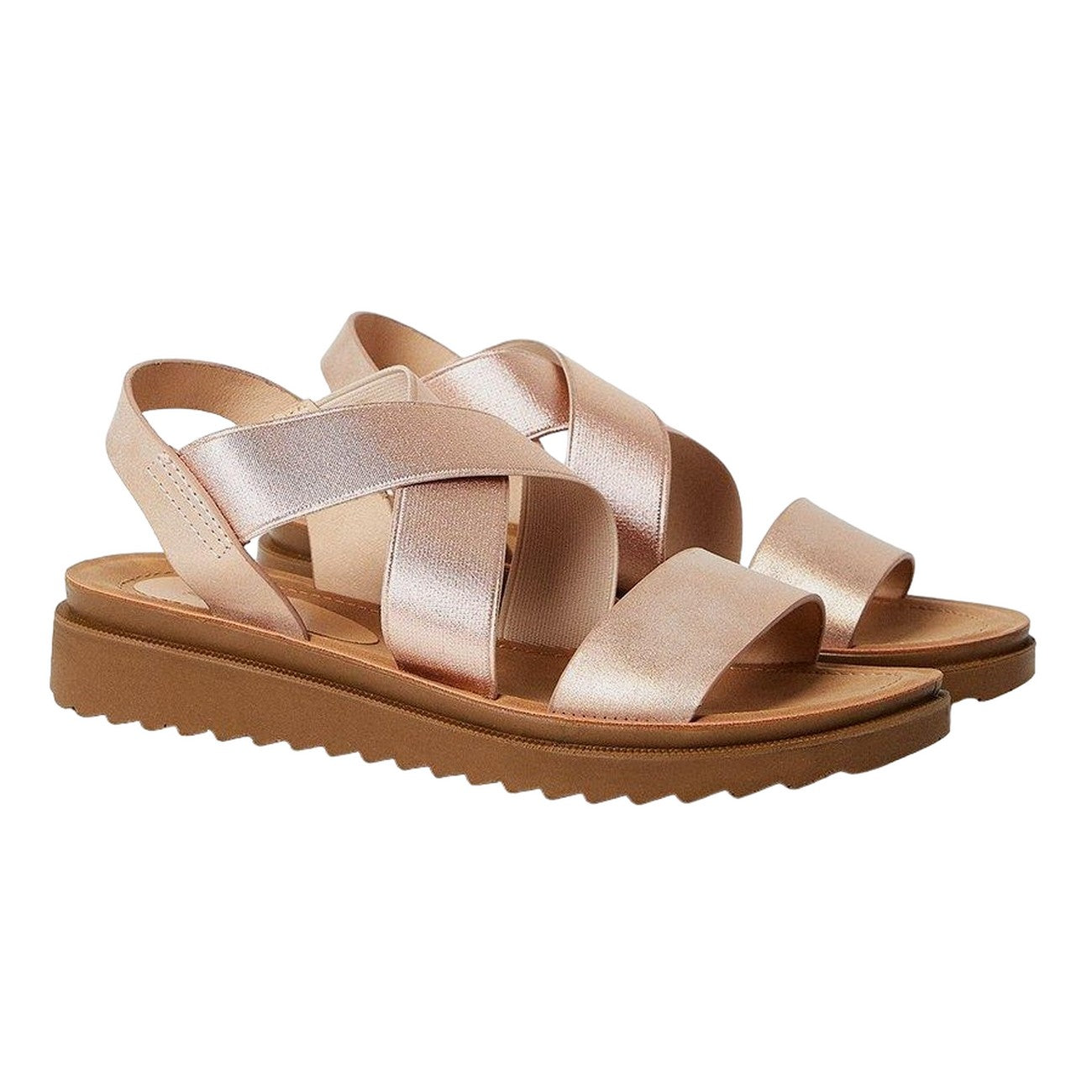 Rose Gold - Front - Good For The Sole Womens-Ladies Ana Comfort Crossover Strap Wide Sandals