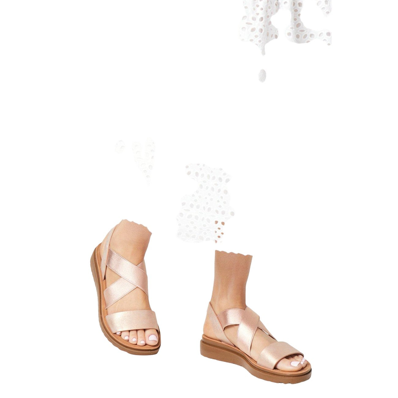 Rose Gold - Side - Good For The Sole Womens-Ladies Ana Comfort Crossover Strap Wide Sandals