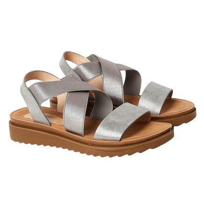 Pewter - Front - Good For The Sole Womens-Ladies Ana Comfort Crossover Strap Wide Sandals