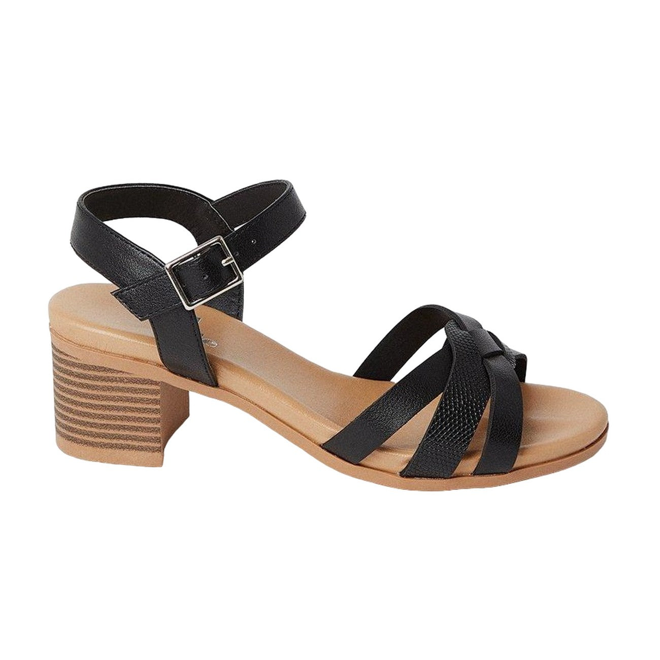 Black - Back - Good For The Sole Womens-Ladies Elma Extra Wide Block Heel Sandals