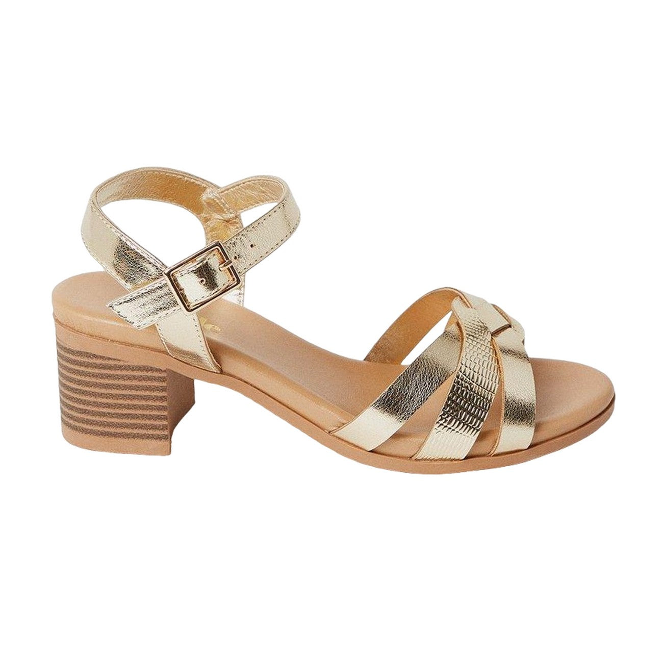 Gold - Back - Good For The Sole Womens-Ladies Elma Extra Wide Block Heel Sandals