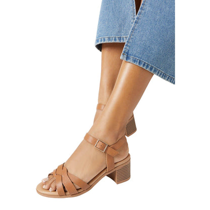 Tan - Side - Good For The Sole Womens-Ladies Elma Extra Wide Block Heel Sandals