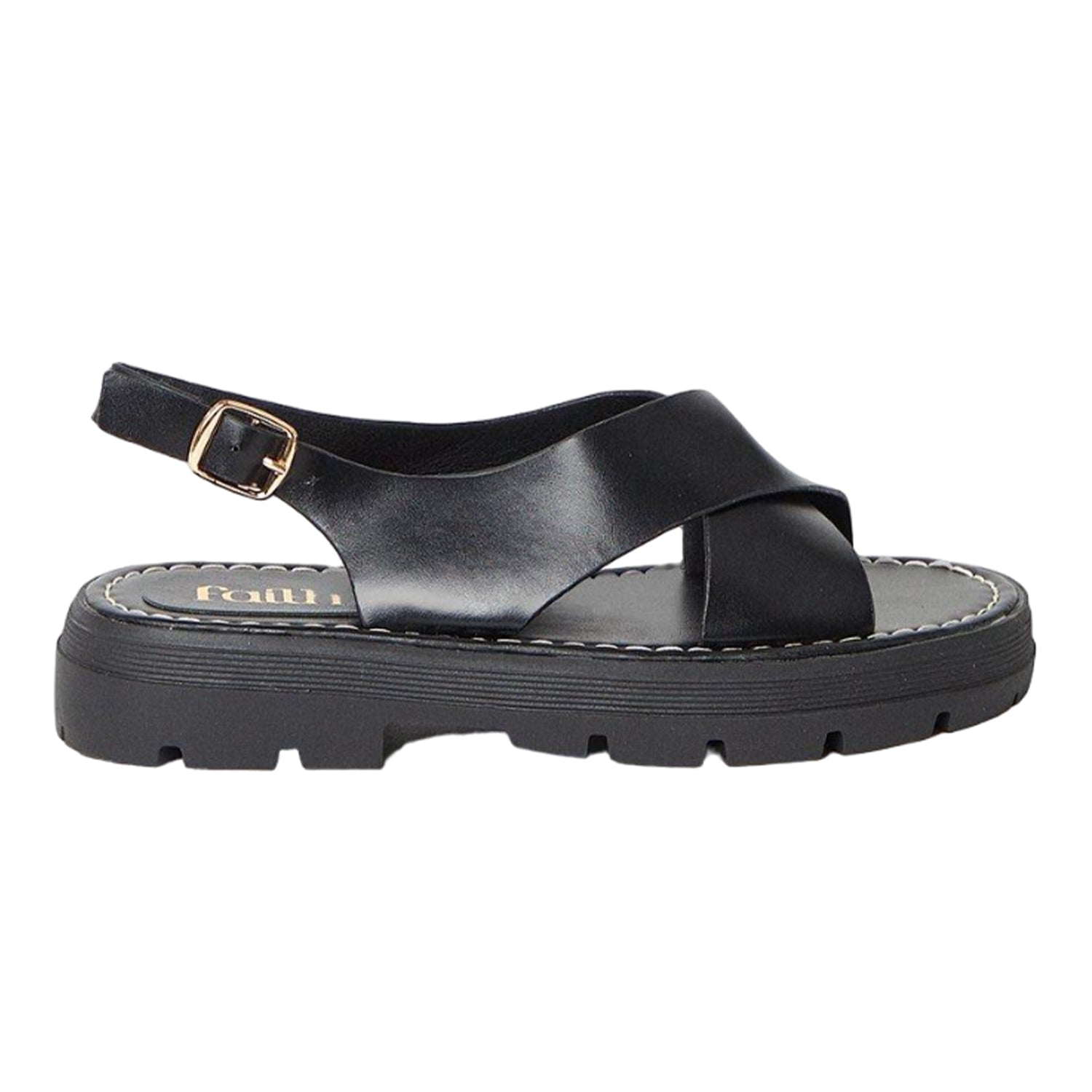 Black - Back - Faith Womens-Ladies Maxine Cleated Chunky Flat Sandals