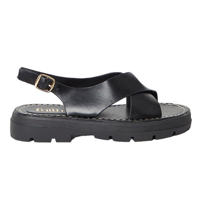 Black - Back - Faith Womens-Ladies Maxine Cleated Chunky Flat Sandals