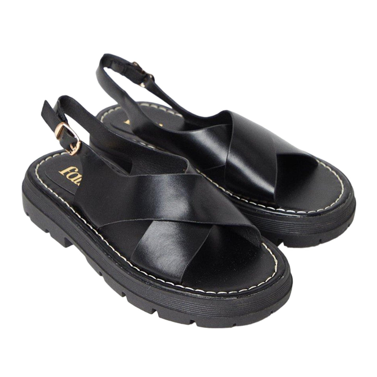Black - Front - Faith Womens-Ladies Maxine Cleated Chunky Flat Sandals
