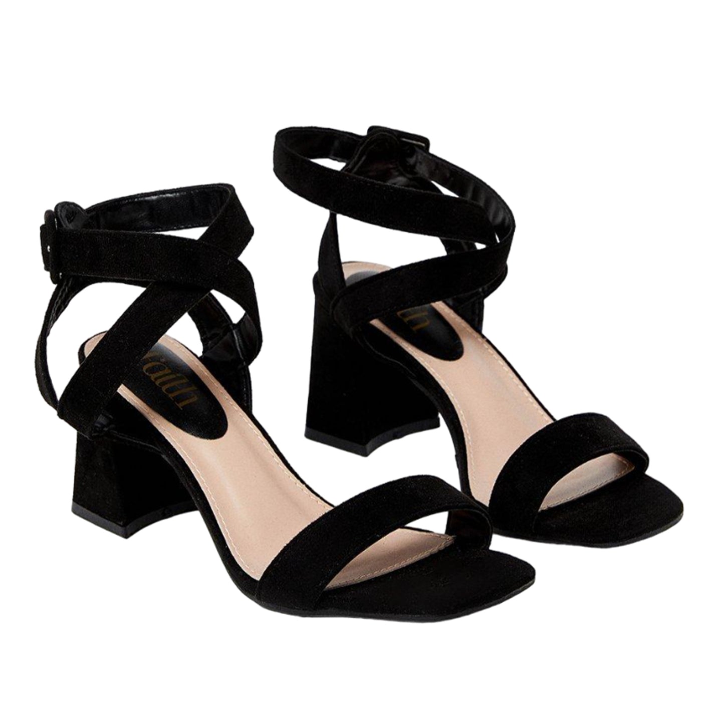Natural Black - Front - Faith Womens-Ladies Eleanor Covered Buckle High Block Heel Sandals