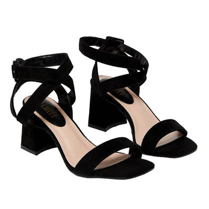 Natural Black - Front - Faith Womens-Ladies Eleanor Covered Buckle High Block Heel Sandals
