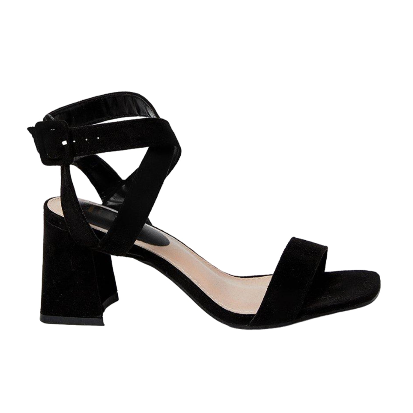 Natural Black - Back - Faith Womens-Ladies Eleanor Covered Buckle High Block Heel Sandals