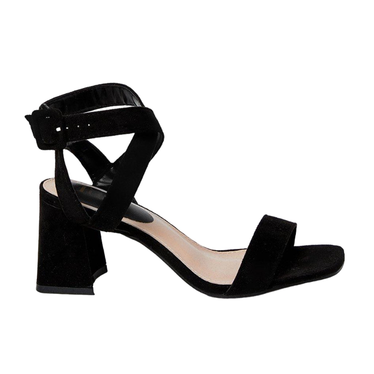 Natural Black - Back - Faith Womens-Ladies Eleanor Covered Buckle High Block Heel Sandals