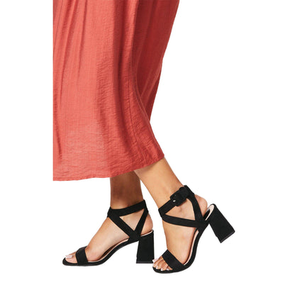 Natural Black - Side - Faith Womens-Ladies Eleanor Covered Buckle High Block Heel Sandals