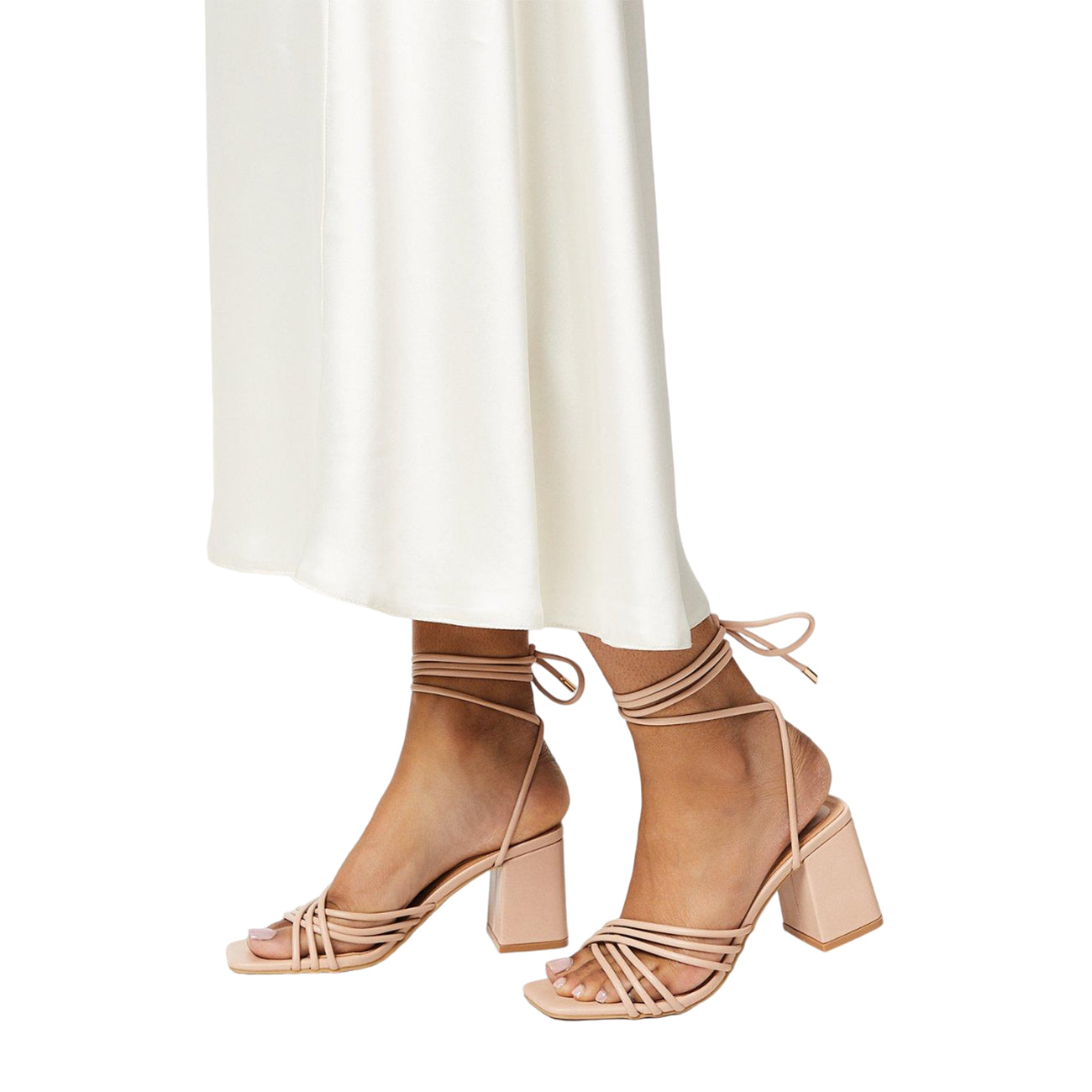 Blush - Side - Faith Womens-Ladies Celeste Spaghetti Strap Block Heel Sandals