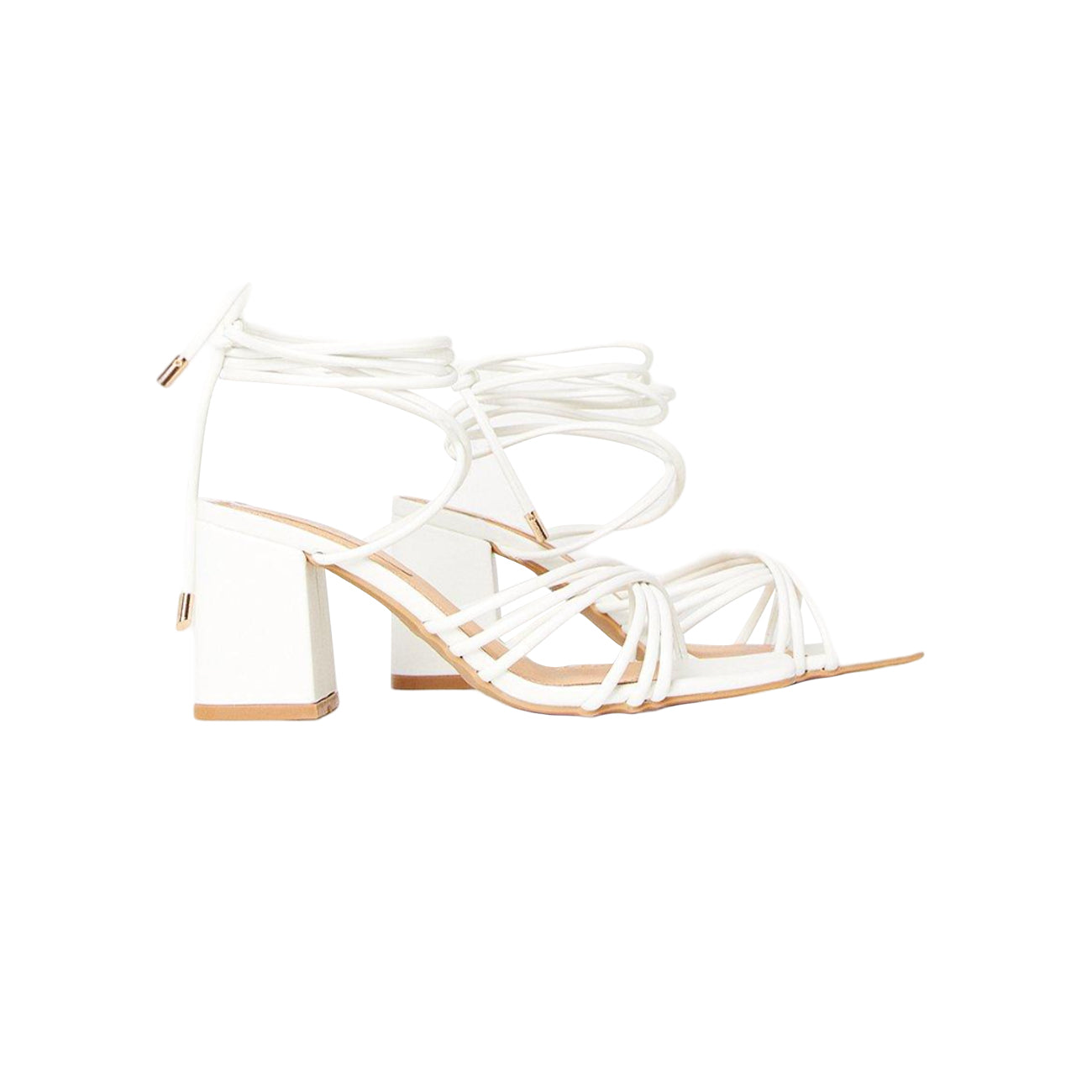 White - Front - Faith Womens-Ladies Celeste Spaghetti Strap Block Heel Sandals