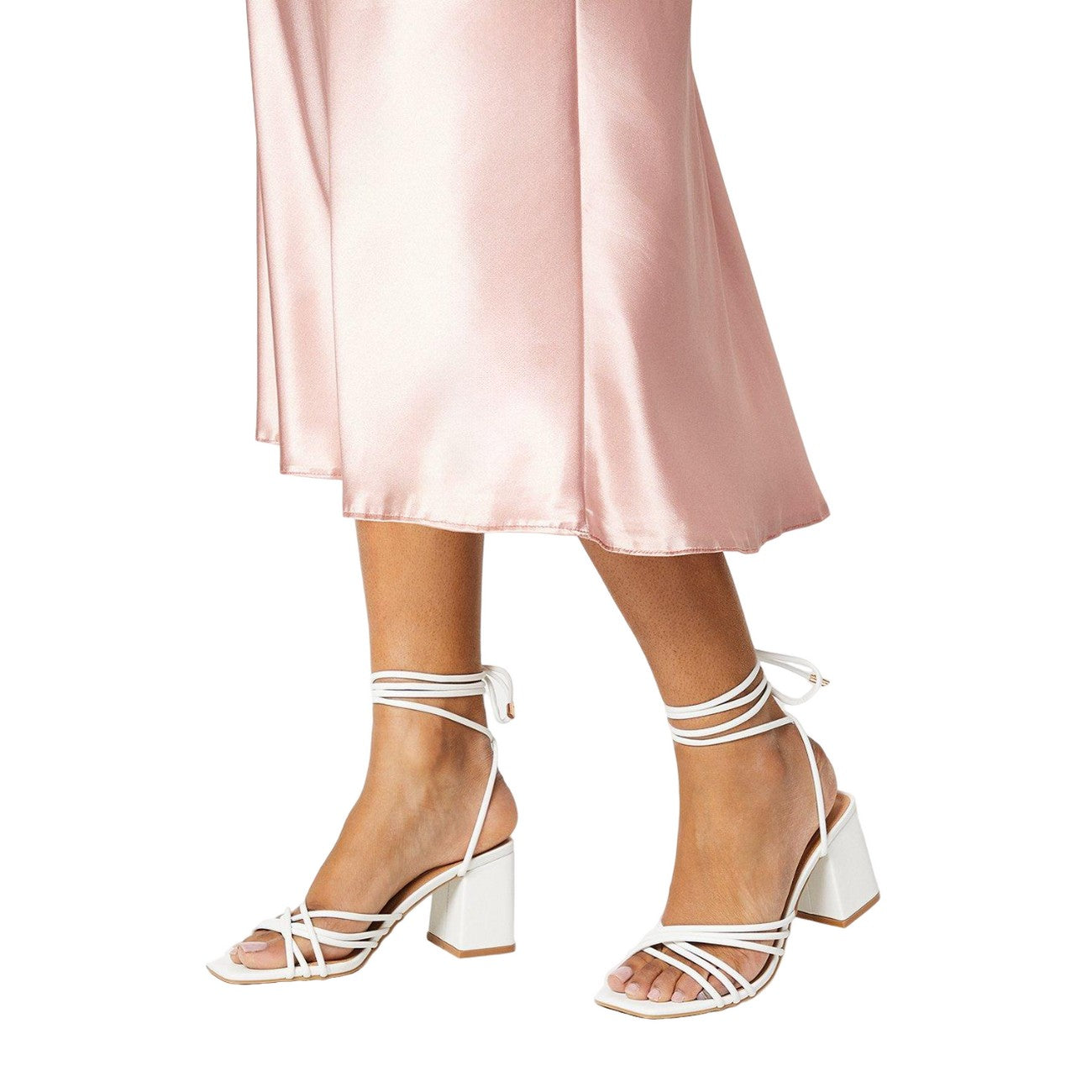 White - Side - Faith Womens-Ladies Celeste Spaghetti Strap Block Heel Sandals