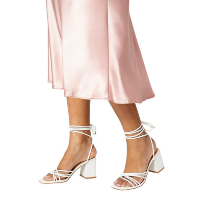 White - Side - Faith Womens-Ladies Celeste Spaghetti Strap Block Heel Sandals
